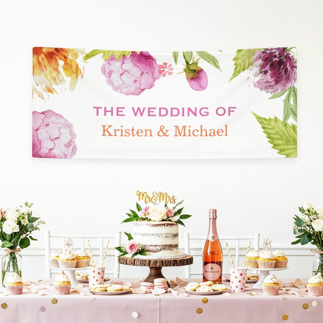 Beautiful Watercolor Peonies Floral Wedding Party Banner (Creator Uploaded)