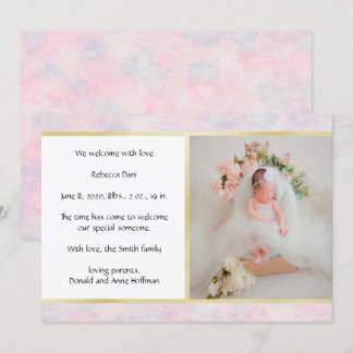 Beautiful Watercolor Pink Birth Announcement