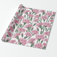 Beautiful Watercolor Pink Carnation Flowers