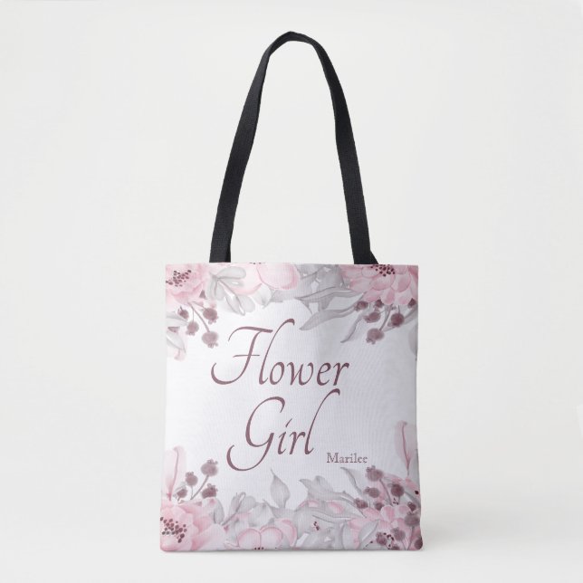 Beautiful Watercolor Pink Floral Flower Girl Tote Bag (Front)
