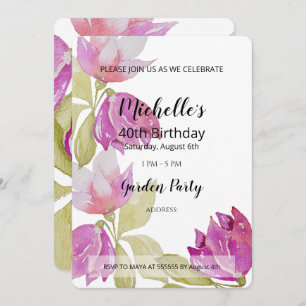 Beautiful Watercolor Pink Flowers Hand-painted Invitation