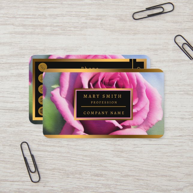 Beautiful Watercolor Pink Rose Modern Collection Business Card (Front/Back In Situ)