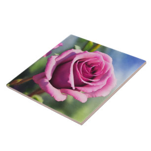 Beautiful Watercolor Pink Rose Modern Collection Tile