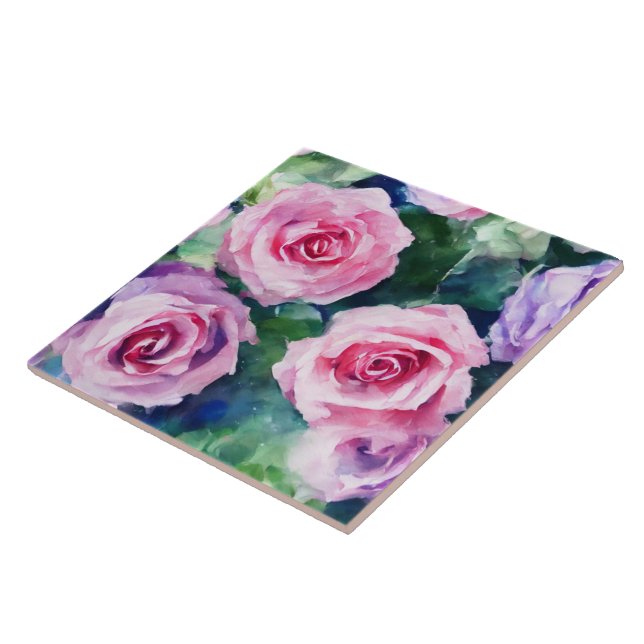 Beautiful Watercolor Pink Rose Popular Collection Tile (Side)