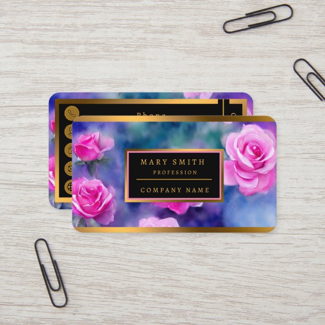 Beautiful Watercolor Pink Rose Trendy Collection Business Card (Front/Back In Situ)