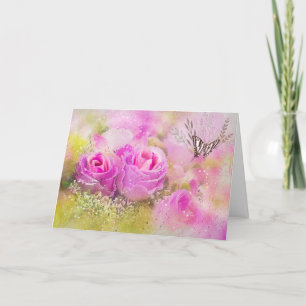 Beautiful Watercolor Pink Roses Abstract Nature  Thank You Card