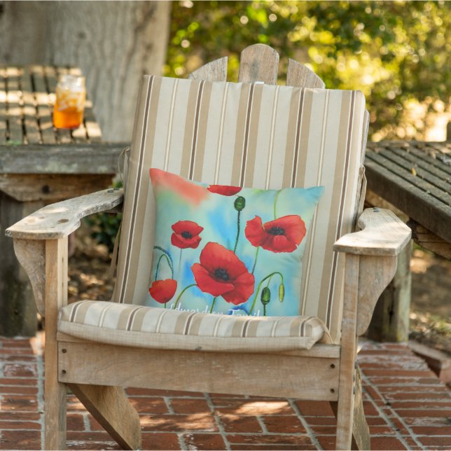 Beautiful watercolor poppies pattern monogram name cushion (Chair)