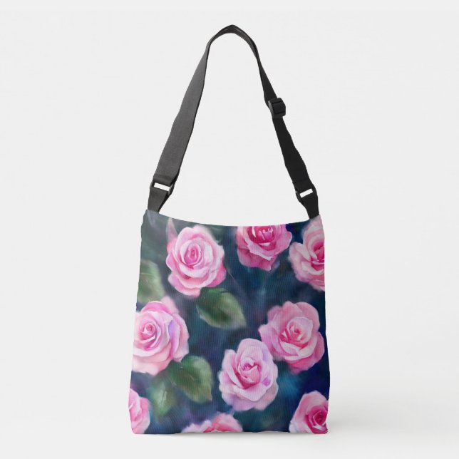 Beautiful Watercolor Popular Pink Roses Collection Crossbody Bag (Front)