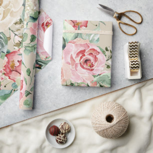 Beautiful Watercolor Roses Wedding Wrapping Paper