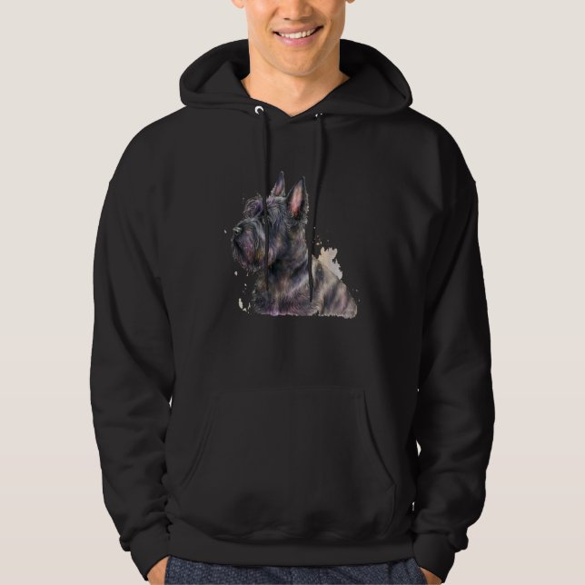 Beautiful Watercolor Scottish Terrier Portrait Hoodie (Front)
