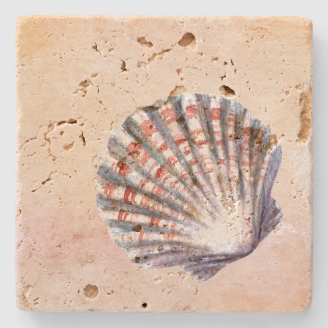 Beautiful watercolor seashell Pink Beach Stone Coaster (Front)