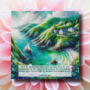 Beautiful Watercolor Seashore Sailboat Easter Holiday Card