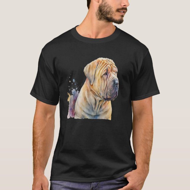 Beautiful Watercolor Shar Pei Portrait T-Shirt (Front)