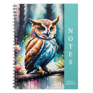 Beautiful Watercolor Splash Style Owl Notebook