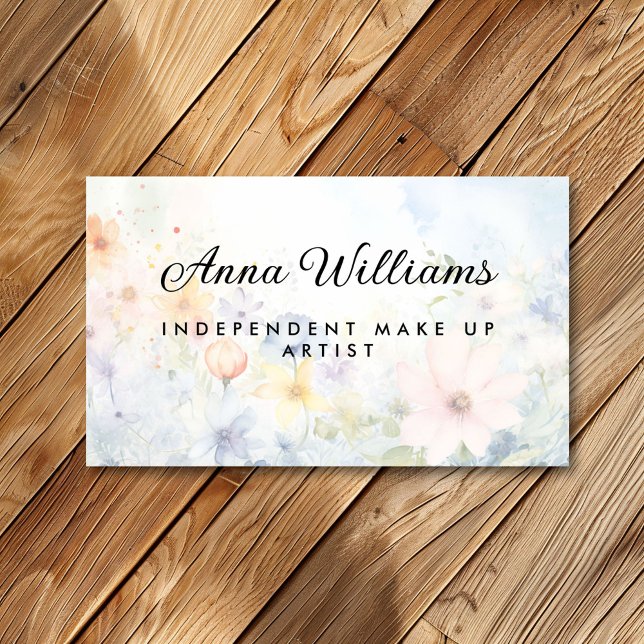 Beautiful Watercolor Spring Flower Make Up Artist Business Card (Creator Uploaded)