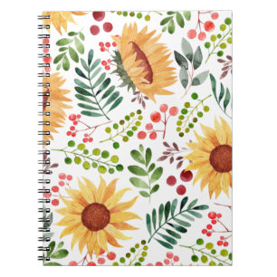 Beautiful Watercolor Sunflowers and Berries Notebook