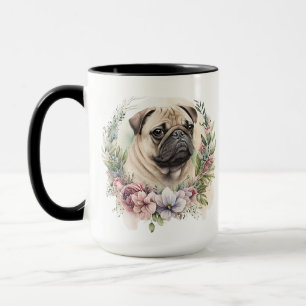BEAUTIFUL WATERCOLOR TAN PUG DOG FACE MUG
