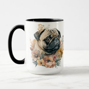 BEAUTIFUL WATERCOLOR TAN PUG DOG FACE MUG