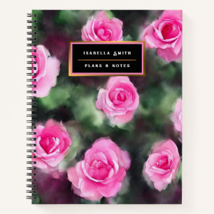 Beautiful Watercolor Trendy Pink Roses Collection Notebook