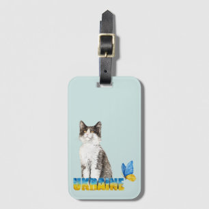 Beautiful Watercolor Ukraine Cat and Butterfly Luggage Tag