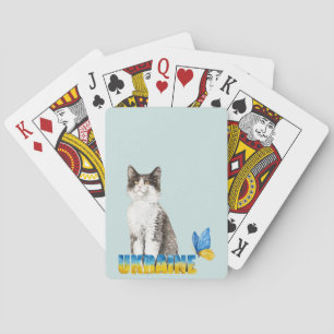 Beautiful Watercolor Ukraine Cat and Butterfly  Playing Cards
