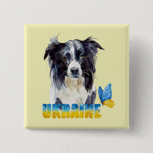 Beautiful Watercolor Ukraine Dog and Butterfly 15 Cm Square Badge