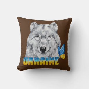 Beautiful Watercolor Ukraine Wolf and Butterfly Cushion