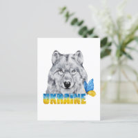 Beautiful Watercolor Ukraine Wolf and Butterfly 