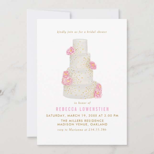 Beautiful Watercolor Wedding Cake Bridal Shower Invitation (Front)