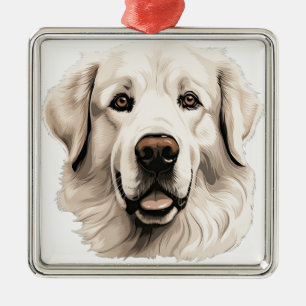 BEAUTIFUL WATERCOLOR WHITE GREAT PYRENEES DOG METAL TREE DECORATION
