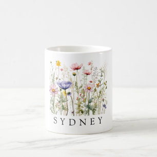 Beautiful Watercolor Wildflower Botanical Garden Coffee Mug