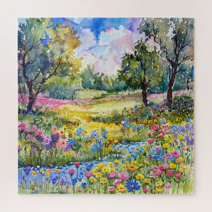 Beautiful Watercolor Wildflower Field Jigsaw Puzzle