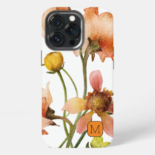 Beautiful watercolor wildflowers Orange Initial  iPhone 13 Pro Case