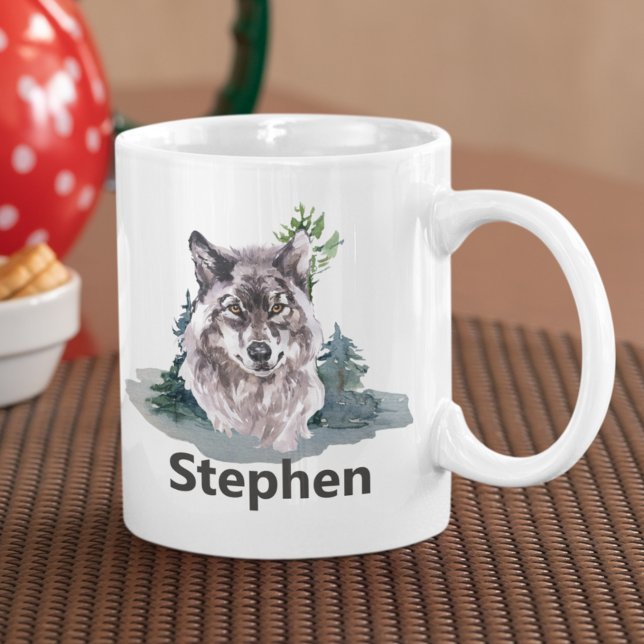 Beautiful Watercolor Wolf Personalised Name Coffee Mug (Creator Uploaded)
