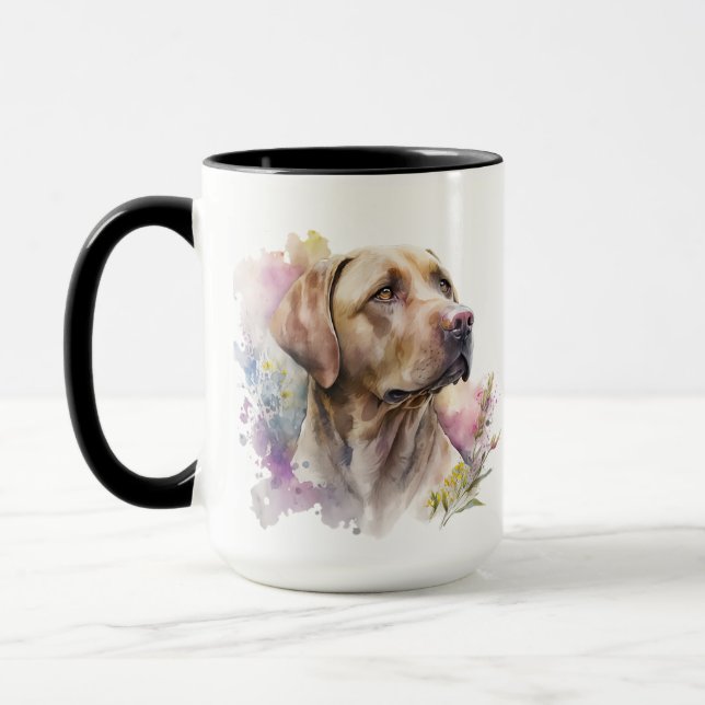 BEAUTIFUL WATERCOLOR YELLOW LABRADOR RETRIEVER DOG MUG (Left)