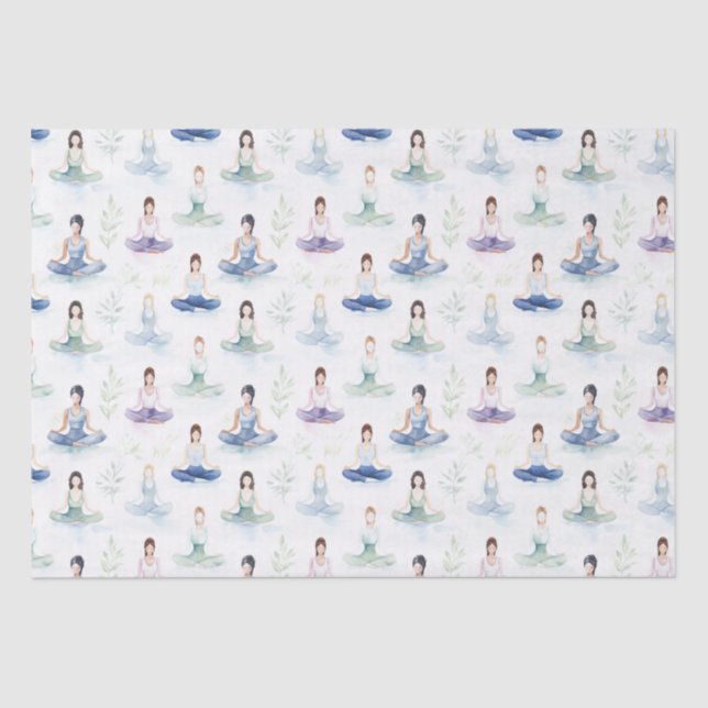 Beautiful Watercolor Yoga Girls Meditating Nature Tissue Paper (Front)