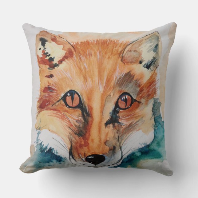 Beautiful Watercolour Fox Painting Throw Pillow (Front)
