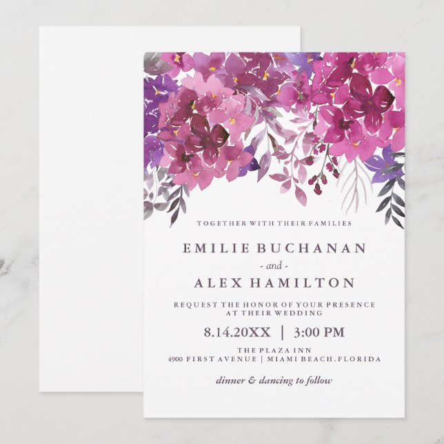 Beautiful Watercolour Hydrangeas and Botanicals Invitation (Front/Back)
