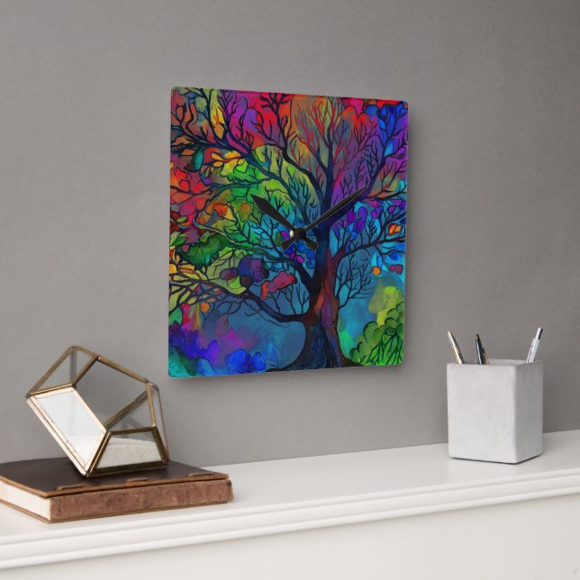 Beautiful Watercolour Tree Square Wall Clock (Office)