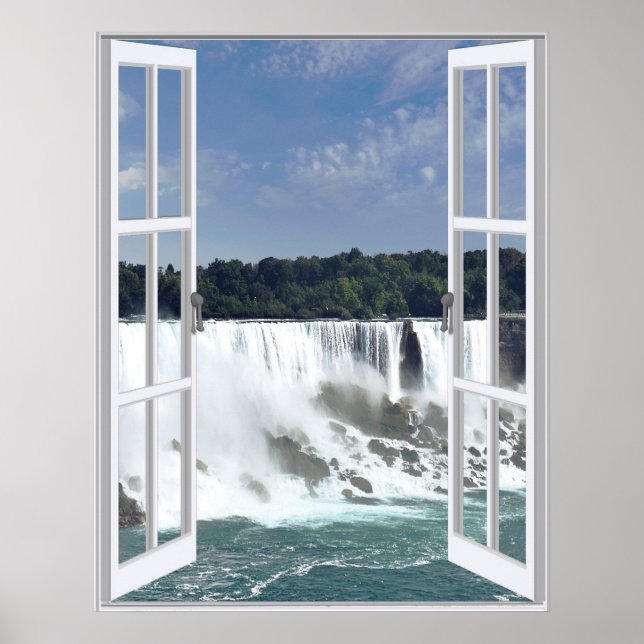 Beautiful Waterfall Faux Window View Poster (Front)