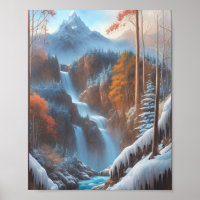 Beautiful Waterfall in a Snowy Forest