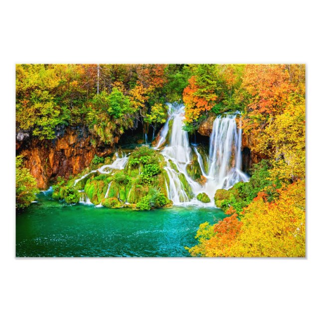Beautiful Waterfall in the Autumn Forest Photo Print (Front)