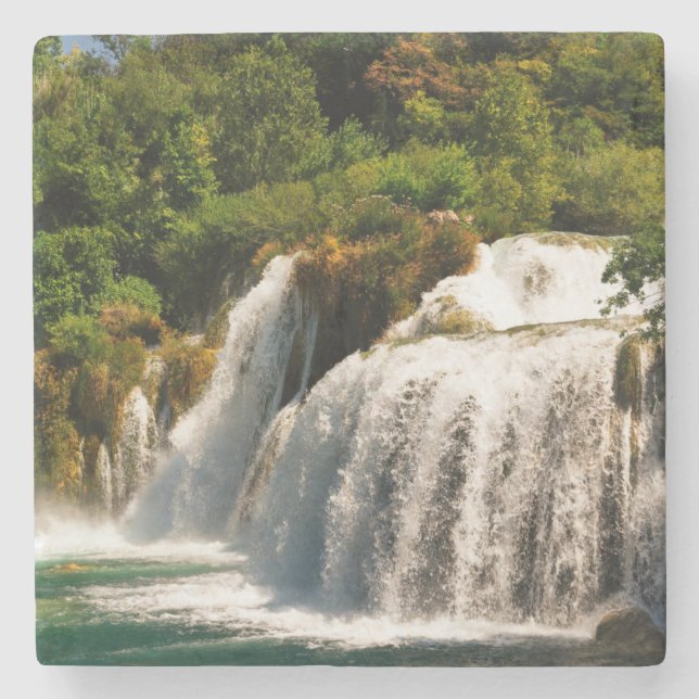 Beautiful Waterfall & Stream in the Forest Stone Coaster (Front)