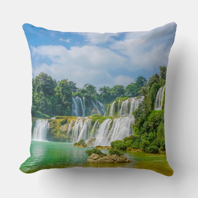 Beautiful Waterfall Throw Pillow (Front)