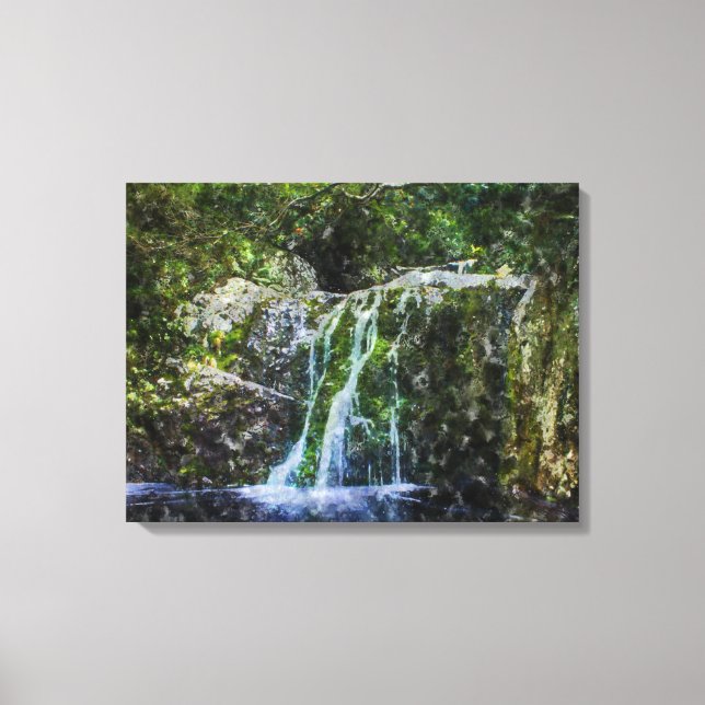 Beautiful Waterfall Watercolor Painting Canvas Print (Front)