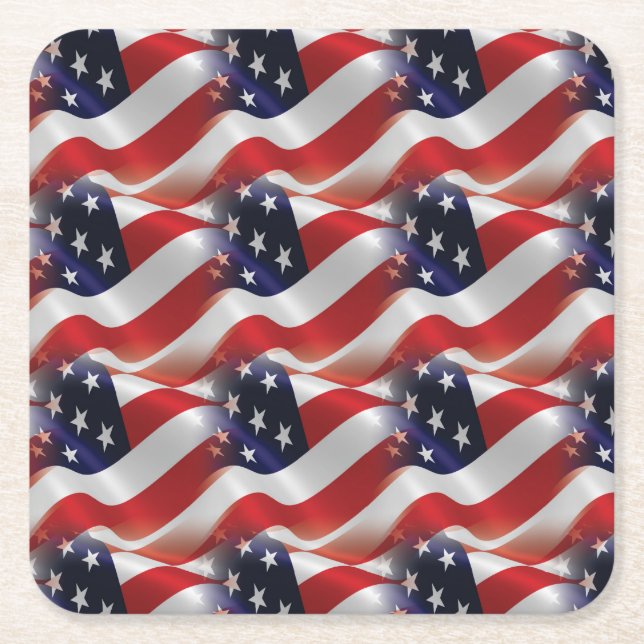 Beautiful Waving American Flag Coaster Set (Front)