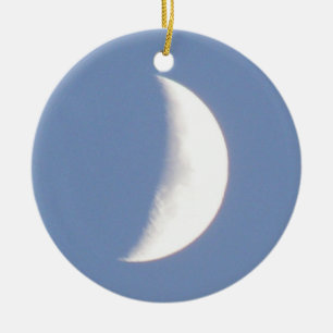 Beautiful Waxing Crescent Moon in Daylight Custom Ceramic Tree Decoration