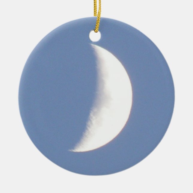 Beautiful Waxing Crescent Moon in Daylight Custom Ceramic Tree Decoration (Front)