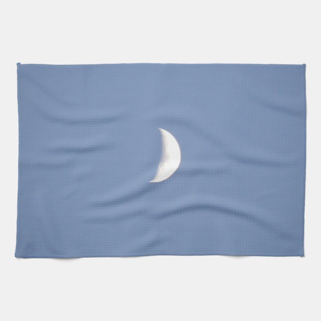 Beautiful Waxing Crescent Moon in Daylight Kitchen Tea Towel (Horizontal)
