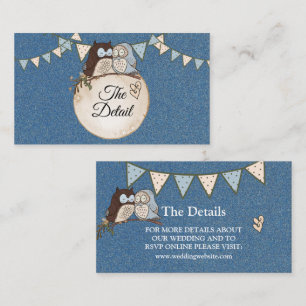 Beautiful Wedding Blue Brown Owl Glitter Detail Enclosure Card